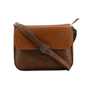 Sling Leather Bag with Flap and Zipper Closure